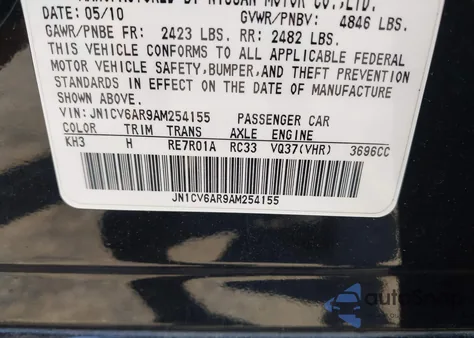 2010 Infiniti G37X z USA, uszkodzony, nr VIN JN1CV6AR9AM254155
